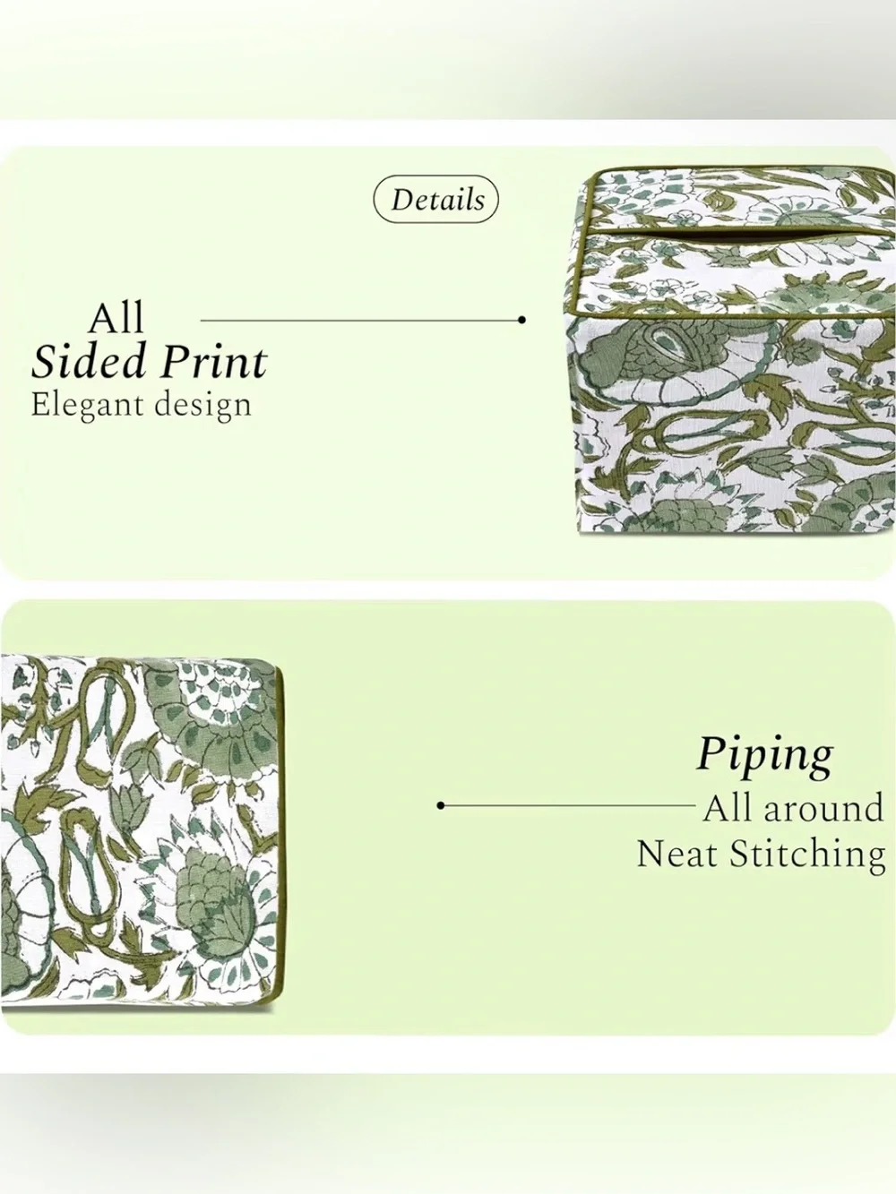 CPC Agate Green Block Print Cotton Tissue Box Cover 5